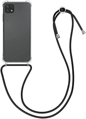 CWMobile Crossbody Case компатибилен со Samsung Galaxy A22 5G Case - Clear TPU Телефонски покритие w/лента за кабел за ландери - црна/транспарентна