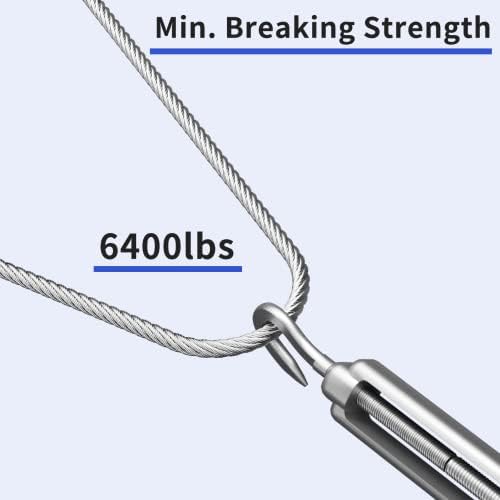 Лакин задебелена 1/4 кабел од не'рѓосувачки челик, 200 метри, 7х19 жица со жица со жици за двор, ширина на палубата, жици светла, 6400 килограми јачина на кршење