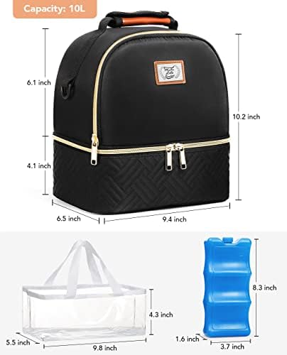 Ранец на торба за пумпа за градите Лекериз со поладна, носена торба за пумпање со мраз пакувања за мајки за работа, црна