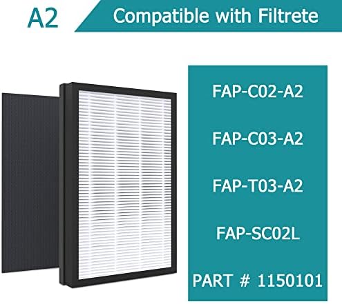Vegebe A2 H13 Вистински филтер за замена на HEPA, компатибилен со Filtrete 3M A2 Прочистувач на воздухот FAP-C02-A2, FAP-C03-A2, FAP-T03-A2, FAP-SC02L, Дел бр.1150101, Големина на филтерот A2, 1-пакет