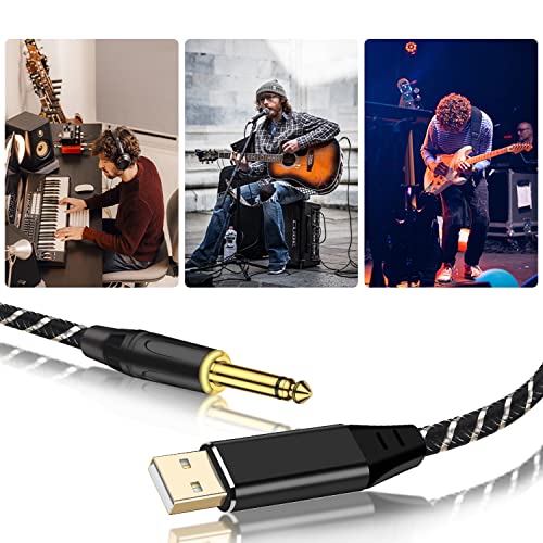 NCGGY USB кабел за гитара, гитара 1/4 инчи TS машко до компјутерски адаптер за кабел за интерфејс за интерфејс за пеење на инструменти, премиум најлон плетенка гитара ， до
