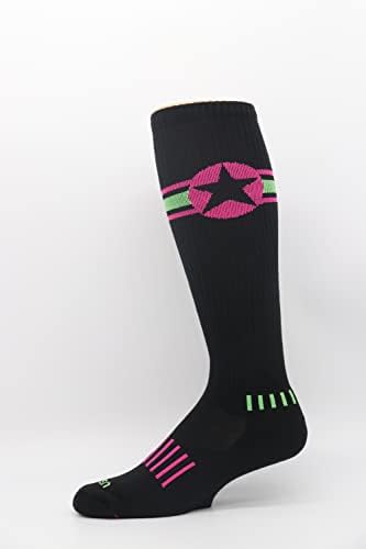 Мокси чорапи црна со топла розова и вар Американска starвезда перформанси на коленото високи чорапи