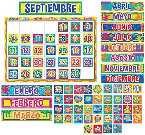 Еурека Боја на мојот свет шпански календар билтен и украси во училницата, 82pc, 17 '' W x 24 '' L, Eureka PMG боја на мојот светски