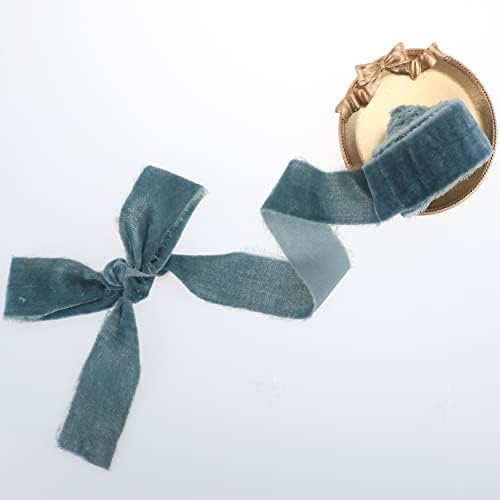 Dindosal челик сина свилена кадифена лента од 1,5 инчен чеша сина исцрпена лента со лента сина рустикална стил раб подарок лента сурова