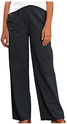 Pantsенски памучни постелнини панталони, широки нозе на плажа лабави вклопени карго панталони јога каприс удобни модни директни панталони со