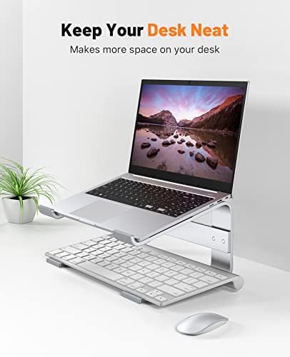 Стенд за лаптоп за биро, лаптоп за лаптоп за биро, компјутерски штанд за вентилирана ергономска алуминиум, MacBook Stand компатибилен