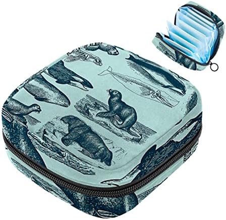 Санитарна торба за складирање на салфетки, торба за период, торба за тампон, торба за шминка, апстрактна ретро риба животинска шема