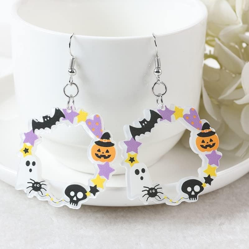 KOLESO 1PAIR HALLOWEEN WOMAN DANGLE обетки АкриликПумпкин Дух и обетки за пад на черепот за девојче роденден-15011