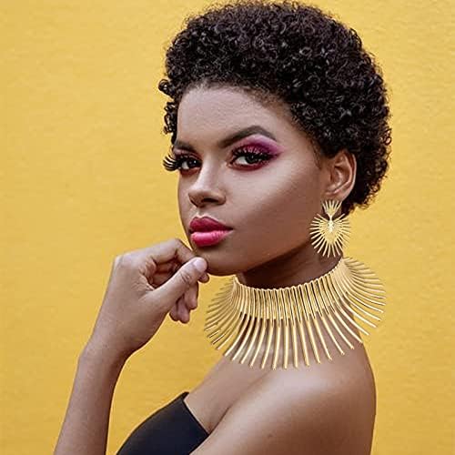 Ознаки со ѓердан од африкански јака од јака, поставени за жени злато изјава за забна форма племенски африкански носии додатоци за накит за