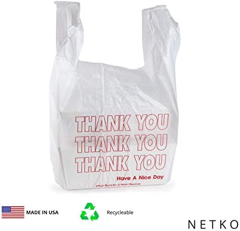 Нето ви благодарам торби за купување - пластични намирници за еднократно бели торби | Торби со маица | Тешки торбички за носачи на подароци
