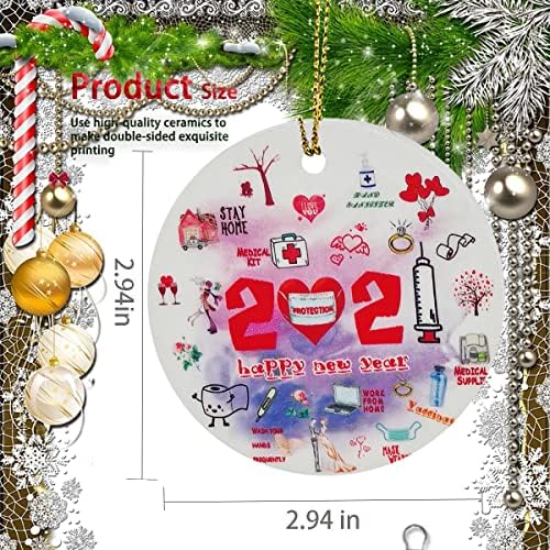 LuckyHyz 2021SUBLIMATION CERAMIC CHIRNAR ORNAMENCES, двострана печатена пандемија карантин висечка декор, смешна рунда Божиќно дрво