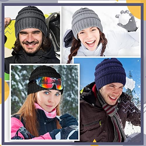 4 парчиња зимски сатен наредени капи, топло бујно плетено плетено капа за жени и мажи, возрасни, мека двојка капа за череп капа за спортски