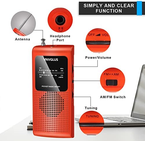 Преносен AM FM Radio - Vnvglus личен џеб радио со најдобар прием, 2*AAA батерија управувана со радио, приклучок за слушалки за одење, џогирање