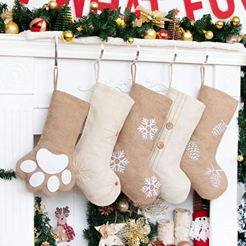 GEX Божиќни чорапи 5 пакувања 18,5 ”Бурлап Постелнини Големи оригинални Божиќни чорапи за семеен декор висат украс за празници за одмори со камиони