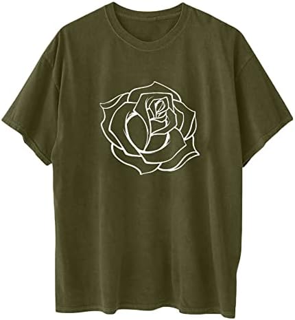 Маица за ден на в Valentубените, розови цвеќиња, графички пуловер блуза, лабава обична кратка ракава маичка врв