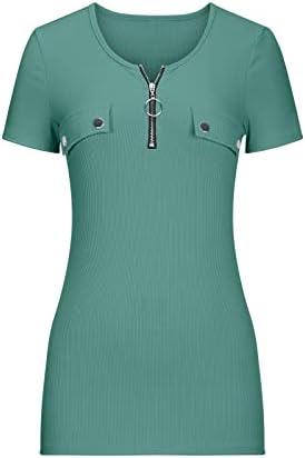 Женски летни врвови жени тенок вклопувачки врвови кратки ракави патент против вратот пулвер цврсти врвови на блуза врвови