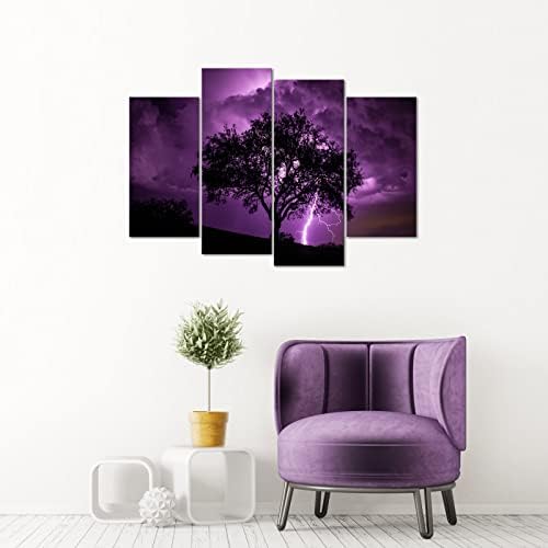 sechars 4 парче природно пејзаж платно wallидно уметност големо дрво со молња штрајкови Слика уметнички дела Виолетова шума за сликање за домашна канцеларија дневна соб
