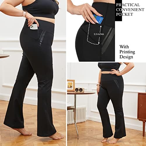 Женски плус фустан со големина на јога хеланки со џеб со високи половини за истегнување на панталони за нозе за спорт во затворен простор
