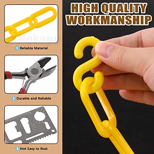 Wokape 32 стапки жолт пластичен ланец за безбедност, безбедносен ланец со клешти 8 S-куки 6 карабинер Д прстени 1 секач за ланец 50