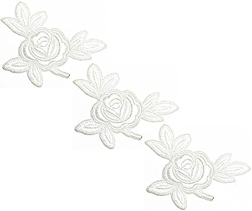 HHO Patch Set 3 парчиња. Мини бели цветни рози железо на закрпи цветни цветни везени додатоци за лепенки DIY за облека ранци маици фармерки здолништа за здолништа, капачиња