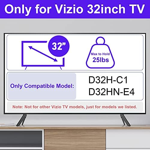 ТВ-штанд за замена на ТВ нозе Vizio, за Vizio 32 D32H-C1 D32HN-E4 D32HN-E4 ТВ-штанд, основен штанд за ТВ Визио со завртки и упатства,