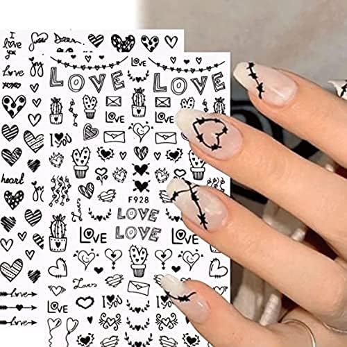 Писма во форма на срце, романтични додатоци за маникир за нокти, налепници за нокти