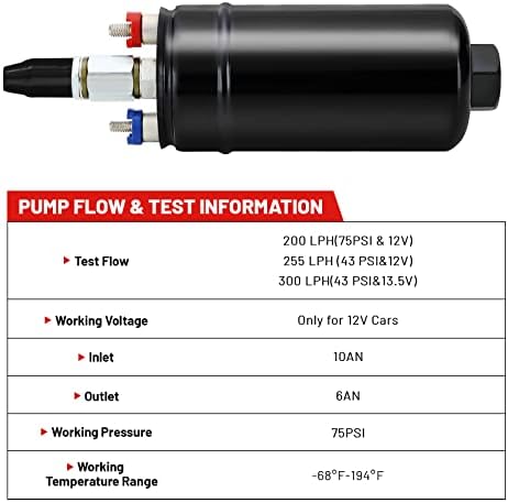 Пиодело Надворешна Вградена Пумпа За Гориво Електрична 12v 300lph Универзална Со Висок Проток Погодна ЗА An6 Излез/AN10 Влез