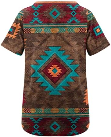 Ацтеки кошули за жени летни врвови племенски печати мексикански кошула кратки ракави етнички геометриски мета обична блуза