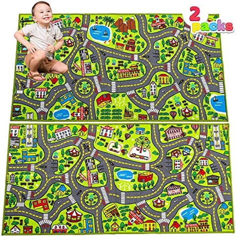 JOYIN 2 PACK PREYMMAT CITION Life Carpet Playmat за деца на возраст од 3+ години, килим за игри во umамбо, градска игра