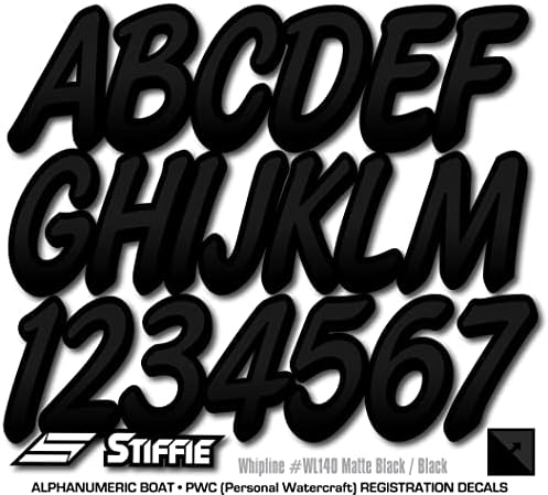 Stiffie Whipline Мат Црна/Црна 3 Алфа-Нумерички Регистрација Идентификациски Броеви Налепници Налепници За Чамци &засилувач;