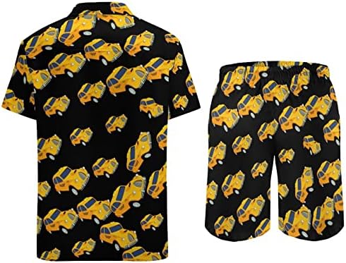 Цртани такси мажи 2 парчиња Хавајски сет копче-долу кошули со кратки ракави, панталони за плажа лабаво вклопни манжетни тренерки