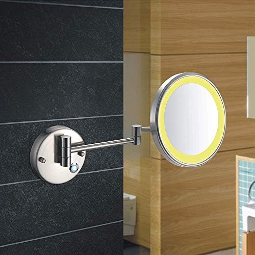 Zaahh 8 инчи LED светлосен wallид монтирање на суета шминка огледала со двојна еднострана допир база на допир Зголемување на козметичко огледало за бричење на бањата