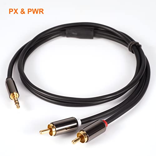 PX & PWR 3,5 mm до RCA кабел, 3,5 mm машки до 2 RCA машки аудио помошен адаптер стерео сплитер кабел, 6,6ft/2m aux rca y кабел за паметни телефони, звучници, таблети, MP3, HDTV