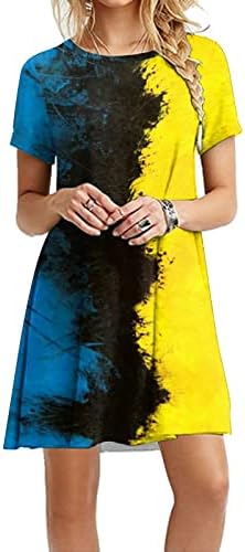 Kulywon жени летни фустани 2023 блок во боја краток ракав миди фустан лабав обичен фустан за контраст во боја