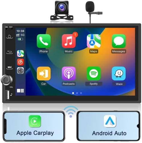 2g+32G Android Автомобил Стерео Двојно Din Со Bluetooth Безжичен Carplay, Android Auto, GPS Навигација, 7 HD Екран На Допир Автомобил Радио Со Резервна Камера, Под Излез, WiFi, HiFi, USB, SWC, FM/RDS Ради?