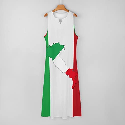 Италија Знаме Со Италија Мапа Женски Макси Фустан До Глуждот Долга Наметка Без Ракави Со Џебови