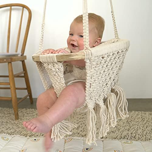 Makemake Organics Organic памук Рачно изработен МекРам Свинг Седиште стол за бебе, новороденче, дете, деца играчки - затворен и отворен