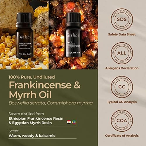 Frankincense & Myrrh за кожа, дифузер и сет за правење свеќи - чисти есенцијални масла од терапевтско одделение - 2x10ml - Gya Labs