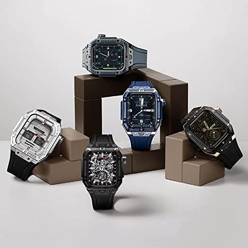 Трдибск не'рѓосувачки челик кутија за Apple Watch 8 7 45mm гумен часовник за часовници за iWatch 7 луксузен комплет за конверзија