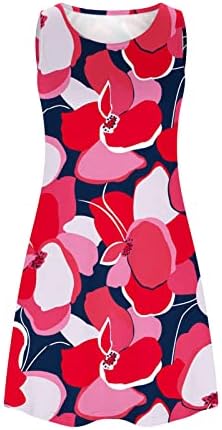 ЛМДУДАН летни маици фустани за жени мода цветни печатени резервоар за кратки ракави облечени обични фустани со мини џебови фустани