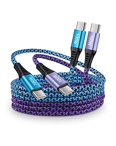 100W USB C полнач за полнач, [2-Pack/6ft] PD 5A Супер брзо полнење Тип-Ц до кабел за тип-C плетенка USB C до C кабел за Samsung Galaxy S23