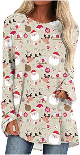 Женски Божиќни туники врвови за џемпери смешни новогодишни елки печатени обични Раглан со долги ракави на екипажот на вратот на вратот