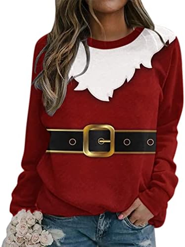 За Жени Облечени Кошули Со Долги Ракави Удобни Смешни Џемпери Пуловер На Екипажот Божиќен Широк Џемпер Плус Врвови Со Големина
