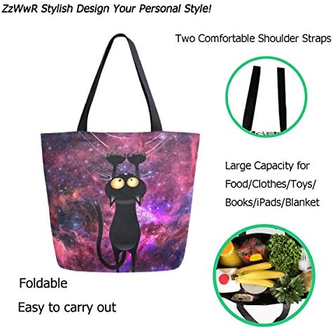 Zzwwr симпатична црна црна мачка цртан филм гребење галаксиски отпечаток големо платно плажа за патување за еднократна употреба намирници за намирници торба торба з