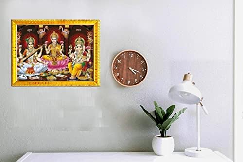 Зиг Заг Лакшми Сарасвати Ганеша Jiи Фото рамка за wallид / маса / просторија за пооја златно