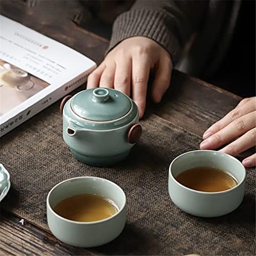 Преносен чај со ретро керамички керамички керамички чај со торба за патувања чај од кинески кунг фу, поставува 1 тенџере 2 чаши (боја: