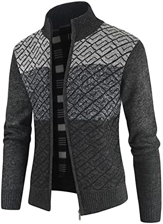 МАИИФУ-ГЈ МАНСКИ ОДГОВОРНИ ДОСТИНИ КАРДИГАНСКИ џемпери во боја Блок целосен патент плетен џемпер со долг ракав руно зимски кардигани