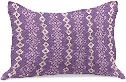 Ambesonne Purple плетена ватенка перница, ретро обрасци Апстрактни психоделични мотиви Геометриски форми, стандардна обвивка за перница со