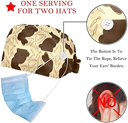 Дејја 2 пакува кафеав велигденски зајак-01 прилагодливо работно капаче со копче за копчиња за медицински сестри жени со коњчиња од коњчиња