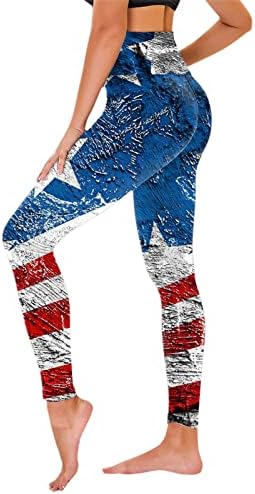 4 -ти јули хеланки за жени со високи половини патриотско американско знаме тенок молив пантолони за дишење вежбање јога џогирање спорт